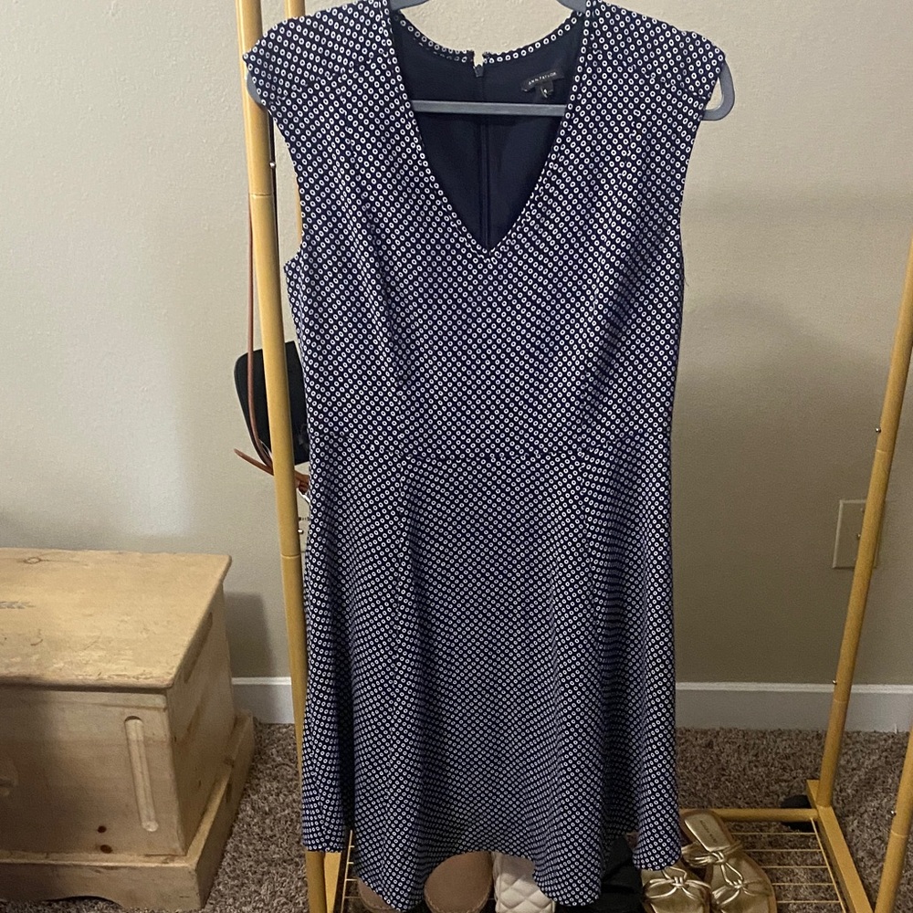Ann Taylor Navy and White Midi Dress